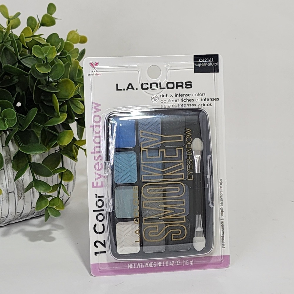 L.A. Colors 12 Color Eyeshadow Palette Smokey Supernatural Blue C62161